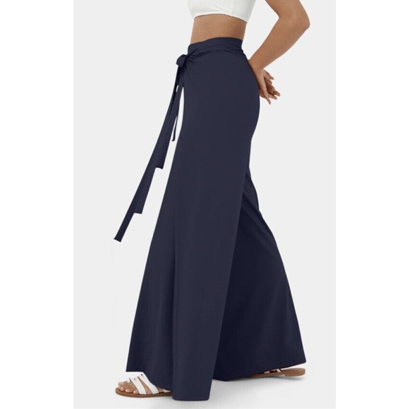 Halara 2 Ways To Wear Wrap Palazzo Pants / Cowl Neck Split Leg Jumpsuit Navy M - Picture 2 of 15